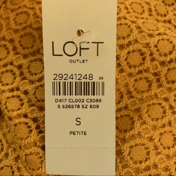 LOFT WOMENS MUSTARD YELLOW CROCHET CAP SLEEVE FORMAL / CASUAL SHIFT DRESS - Picture 9 of 10